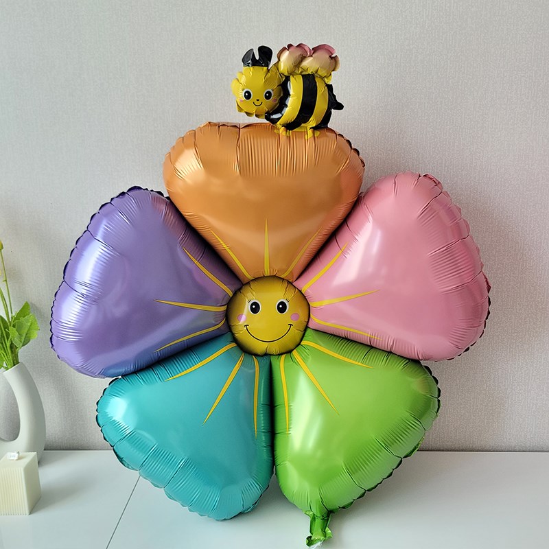 极速ins笑脸h花雏菊大号太阳花铝膜气球儿童宝宝1周岁生日派对装