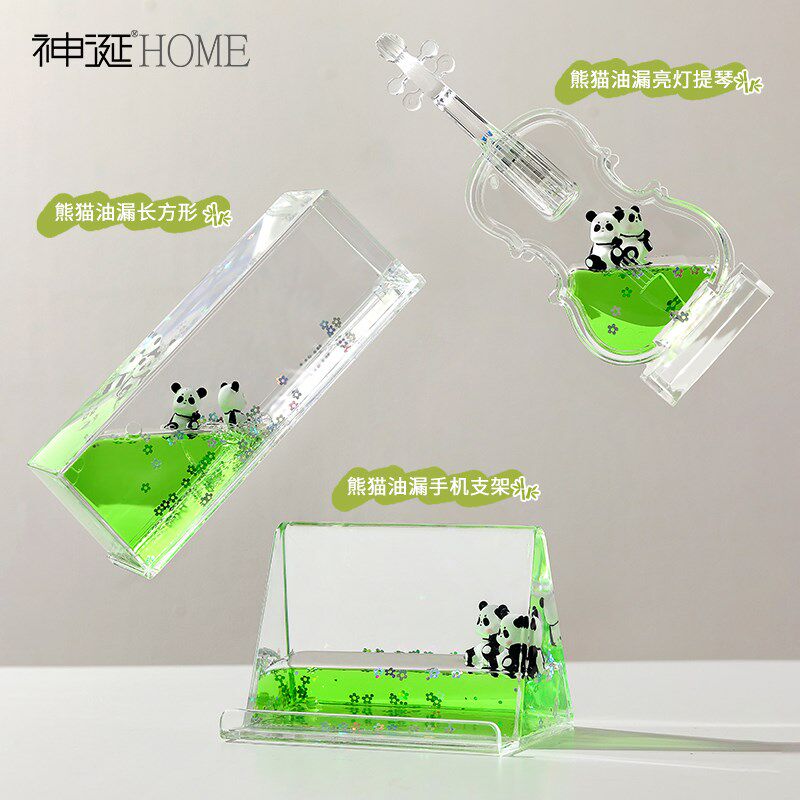 新品可爱熊猫油漏j手机支架摆件办公室工位桌面实用装饰品女生儿