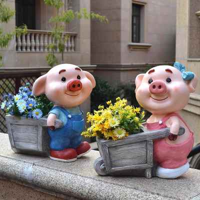 户外猪猪动物花盆花园庭院布置别墅院子装饰品创意园林幼儿园摆件