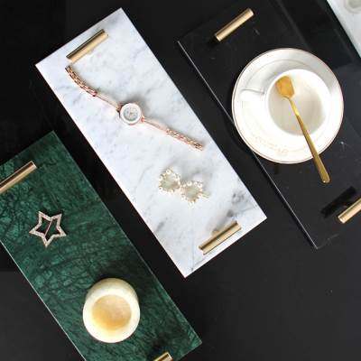 极速商务酒店轻奢大理q石收纳托盘小号长条西点展示盘洗手台洗漱