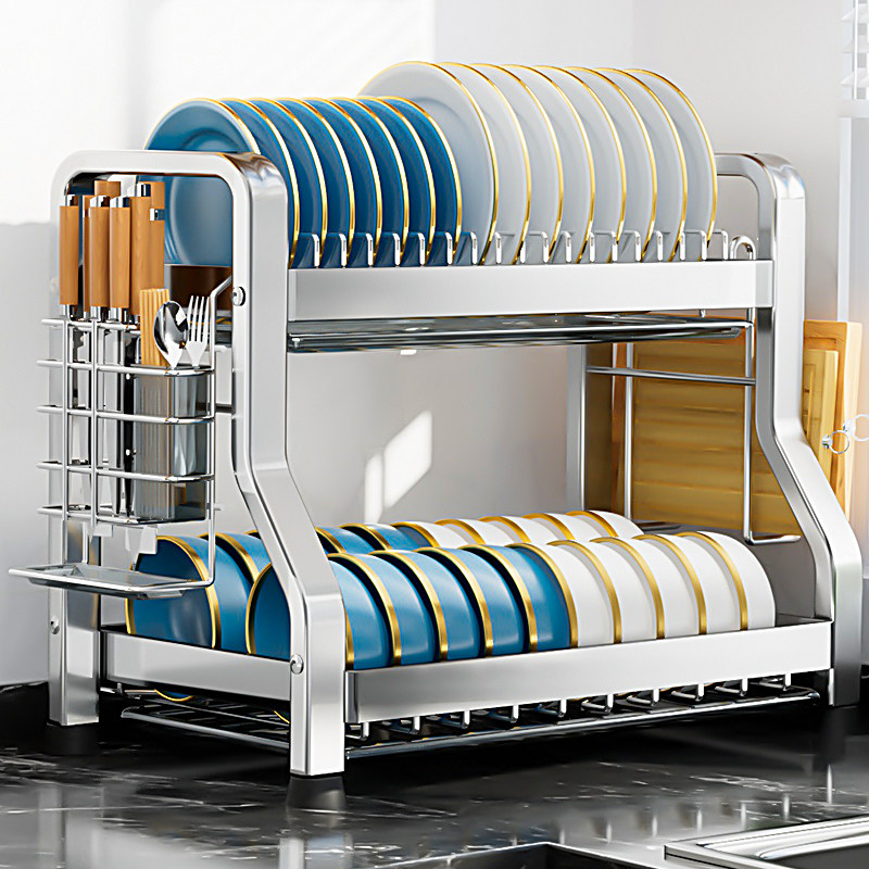 极速304不锈钢厨房碗碟u置物架碗盘沥水架多功能放碗架碗筷收纳盒