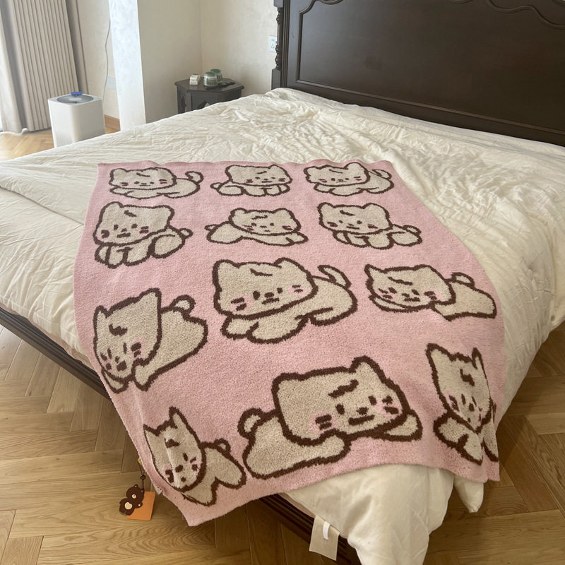 新品可爱卡通小猫咪柔软休闲半边绒毛巾被空调毯办U公室午休沙发