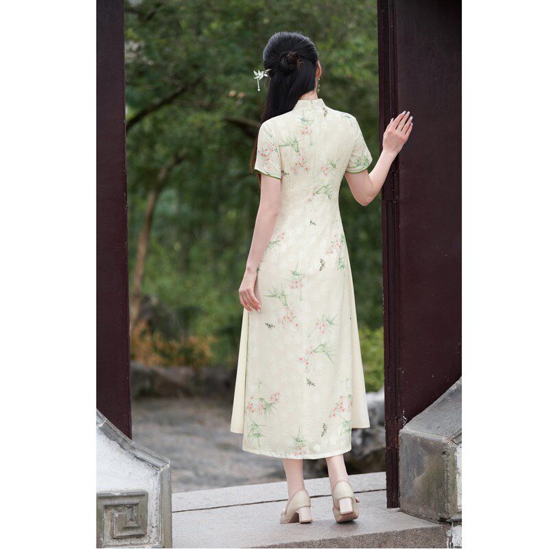 新品奥黛旗袍改良新中式连衣裙z无开衩气质年轻夏季礼服日常可穿
