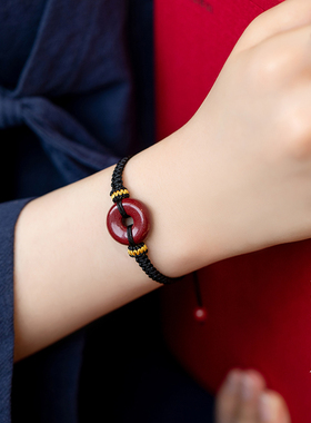 新品网红新e品朱砂平安扣手链龙年本命年红手绳红绳手链女编织手