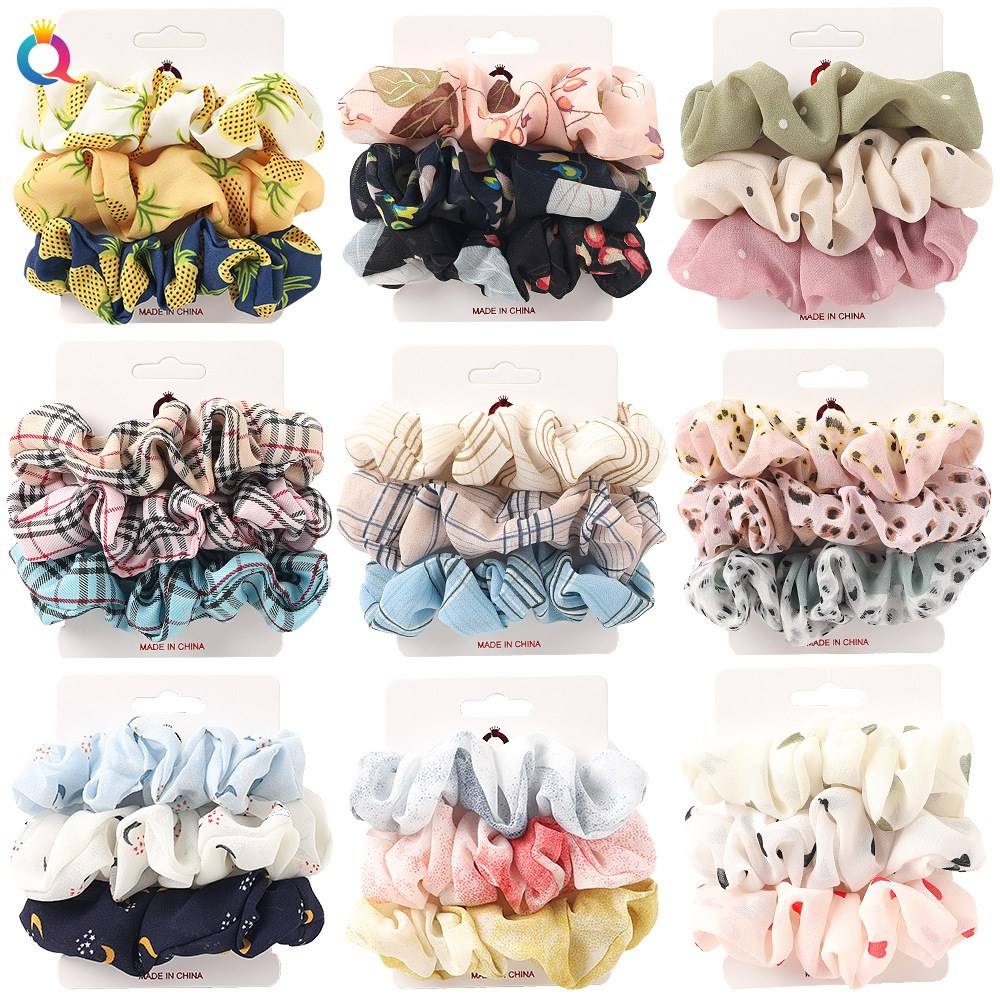极速3PcsSet Hair Scrunchies Plaid ScGrunchie Elastic Hair Ba