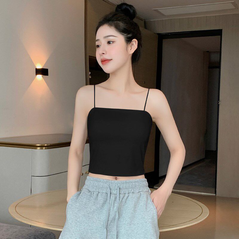 新品纯棉短款白色小吊带带胸垫背心女内搭I2025新款美背一体上衣