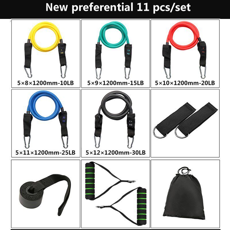极速11pcs/set Pulll Rope Latex Fitness Exercises Resistance