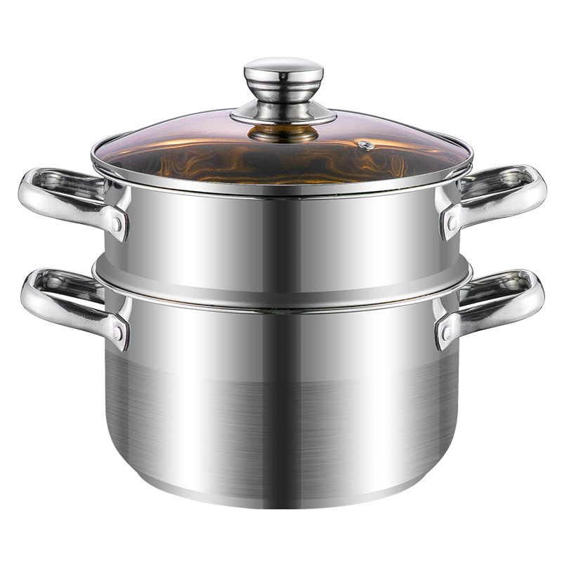 极速加厚小蒸锅家用不锈钢u汤锅一体双层带蒸笼煮锅电磁炉燃气灶