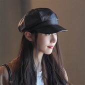 设计联名款 LVURT 法国 高品质PU皮复古文艺感气质潮搭八角画家帽