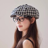 设计联名款 LVURT 法国 复古文艺格子显脸小潮搭气质感贝雷云朵帽