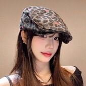 设计联名款 LVURT 法国 复古豹纹百搭显脸小时髦感潮搭前进贝雷帽