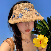 手工编织草帽女高颜值大檐拉菲草编空顶帽 设计联名款 LVURT 法国