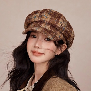 高品质毛呢保暖文艺格纹气质潮搭多款 设计联名款 型帽 法国 LVURT