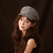 设计联名款 LVURT 法国 海军风条纹报童帽时髦平顶宽檐气质贝雷帽