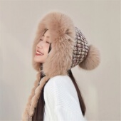 设计联名款 LVURT 法国 高品质兔毛护耳保暖针织毛绒显脸小套头帽