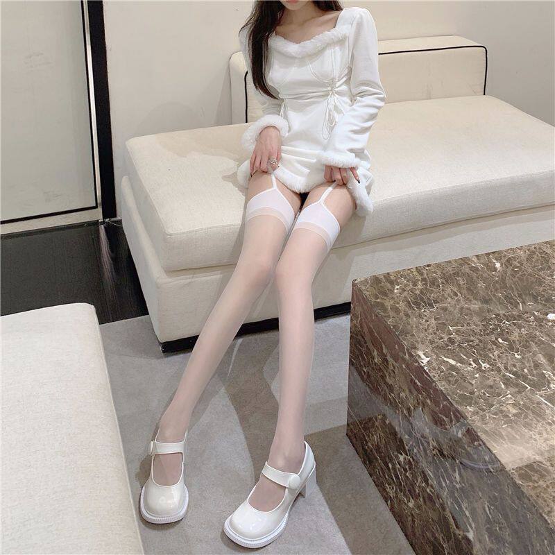 性感吊带一体袜纯欲白红黑丝肉丝撞色吊带袜长筒大腿袜免脱攻速袜