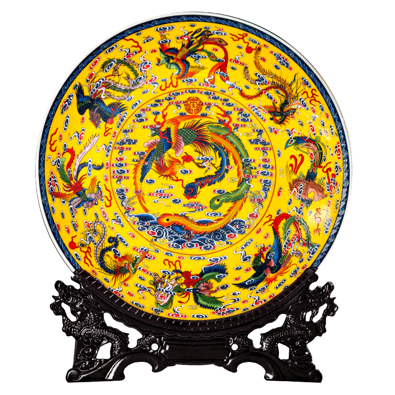 极速景德镇陶瓷盘子九龙九凤家用客厅F桌面博古架酒柜电视柜装饰