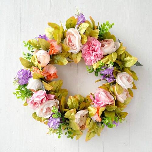 极速.Wreath Handmade Artificial GrDeen Leaves Simulation Ros