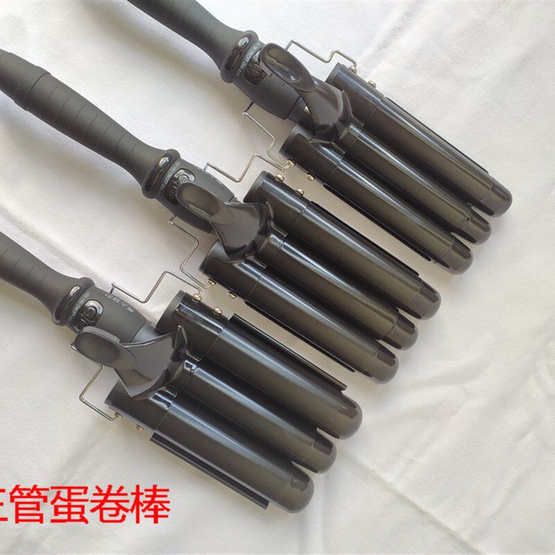 极速发廊蛋卷棒水波纹三管卷w发棒陶瓷大卷懒人三棒卷发器泡面头