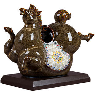 新品景德镇陶瓷器窑变马新中式家居客厅书房N创意摆件博古架装饰