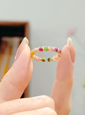 【定情戒指 】七彩碧玺材质 多色戒指 开口戒可调6008