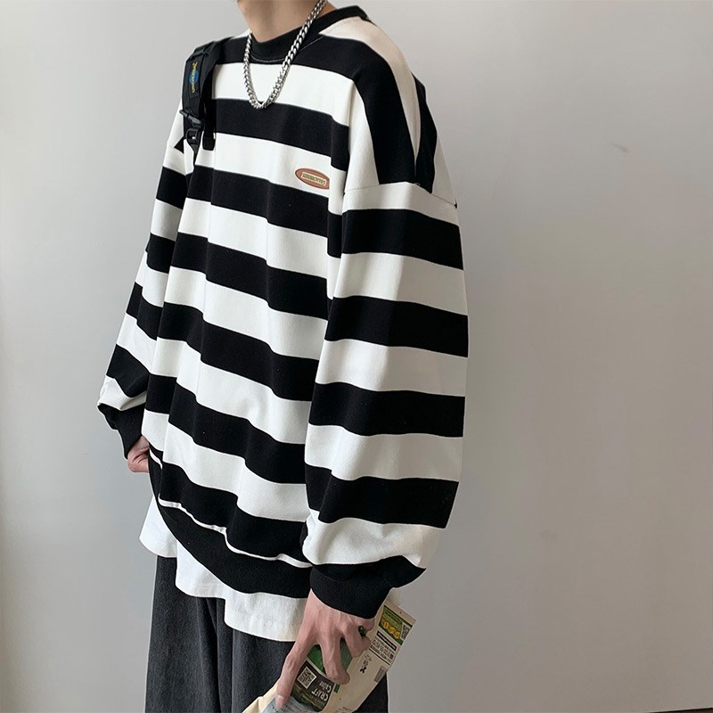 roora情侣h装条纹重磅卫衣男士潮牌痞帅春秋款设计感小众外套无帽