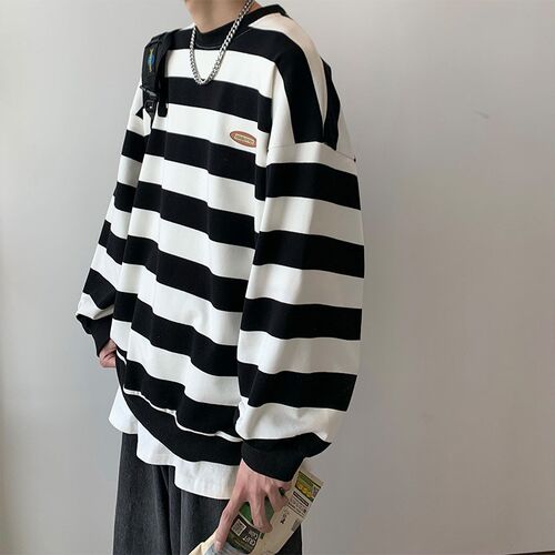 roora情侣h装条纹重磅卫衣男士潮牌痞帅春秋款设计感小众外套无帽