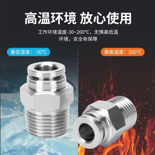 热销304不锈钢快速接头气动8mm气管快插直通高压高温PCR8-01/PL6-