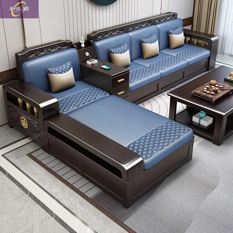 速发中式实木紫金檀木客厅沙发组家实木合用家具小户储抽屉实用型