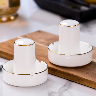 速发骨签创收金边牙签筒家用酒店餐厅简约意纳纯白牙瓷罐盒烟灰缸