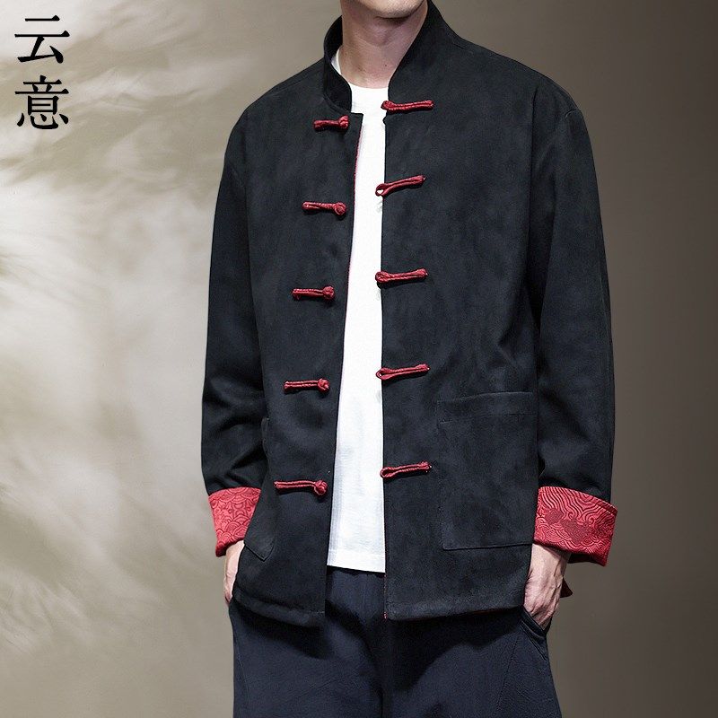 速发秋冬季中国风男装两面穿盘服立中唐装刺绣汉扣外套领式大码夹