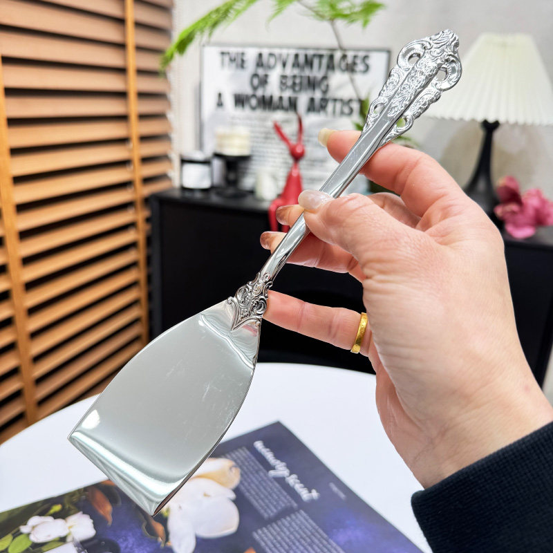 速发欧式复古雕花18-10不锈钢小煎铲平头铲煎牛排鸡蛋饼铲