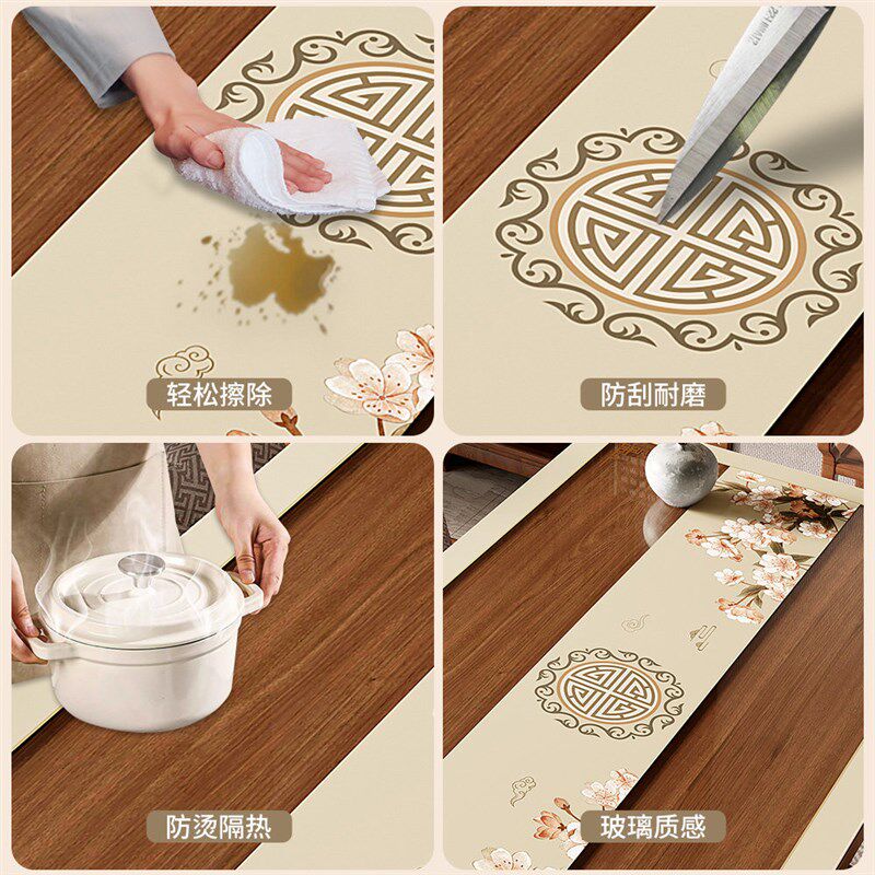 速发新中式镂空印花桌布免洗防油防水茶几桌面保护垫透明软玻璃餐