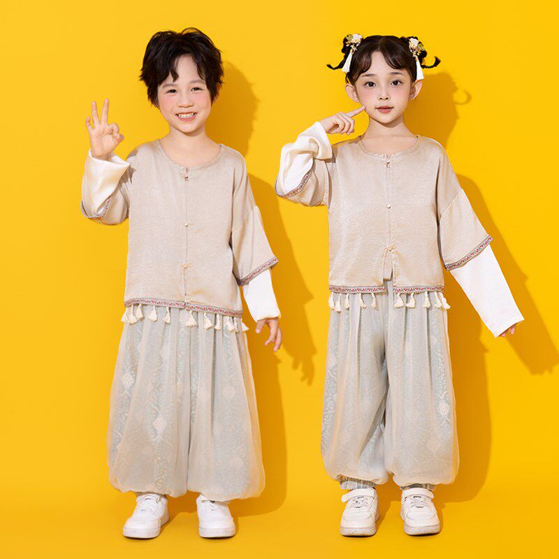 速发中国风少儿演出会男孩汉服套运小学生装动服开幕式服装幼儿园