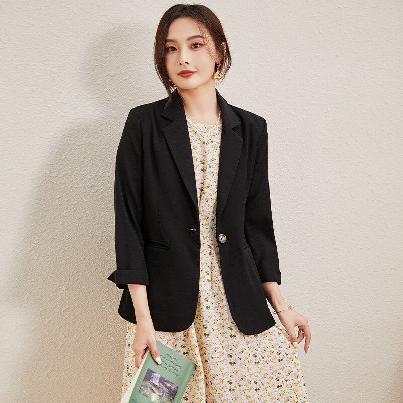 速发七分袖外套高闲垂感休级西服2装秋024年新款黑色