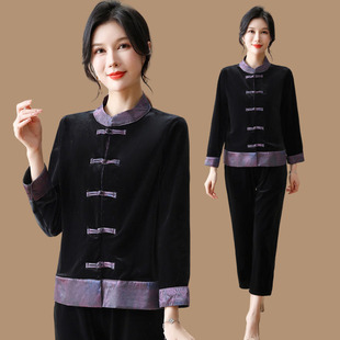 速发中新妈妈秋装套220装4年款金丝绒外套中老年装春洋气质上衣