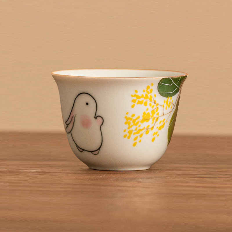 速发极素月兔手绘品茗杯子个茶高档主人杯夫杯中式陶瓷功单人具小