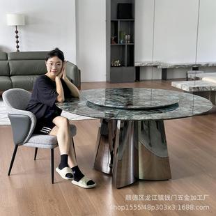 大理石餐桌现代简约别墅小户型奢石饭桌客厅轻奢天然石圆形餐桌
