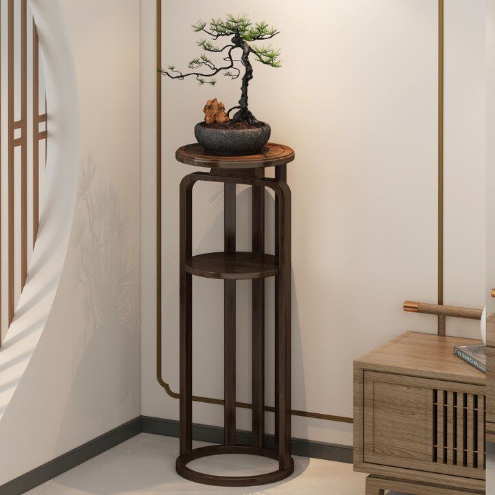 速发博仿架实木新中式摆件台架花子客厅落地室内古古展示置物架