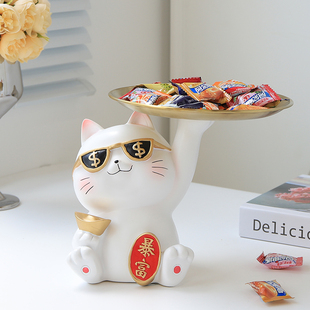 速发发奢财猫放盘前台公司酒店接待台收银轻台零食盘吧招高档摆件