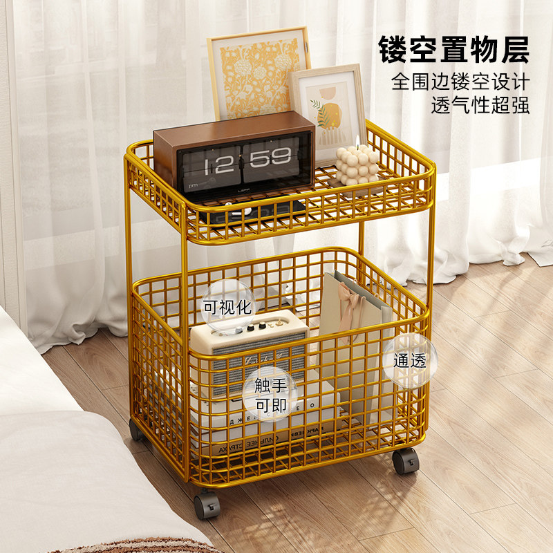 速发床头柜简约几层卧室铁物置艺架客厅沙发旁边双角几简易床头桌