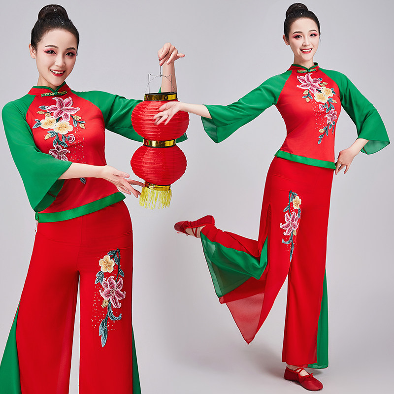 速发2025年新款秧歌舞蹈服装民族风广场舞腿出服表演套装拼演阔色