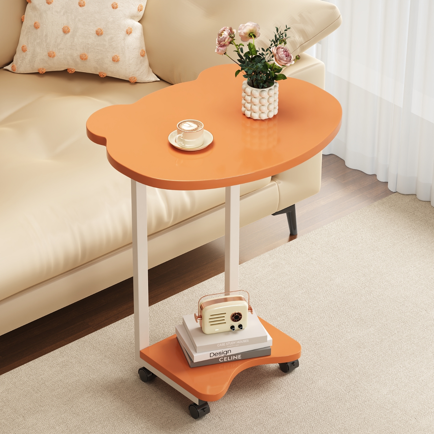 速发桌移动边几茶几小型边桌带轮推厅小客车床头可置物架台桌子