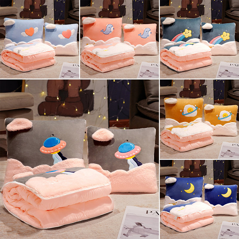 速发夏季抱枕被子两用办公室午睡小毯子二合一汽车用抱枕靠垫纯棉