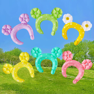 速发棒外野餐拍箍道具笑脸雏菊手持户充气发照头箍铝膜气球春游用