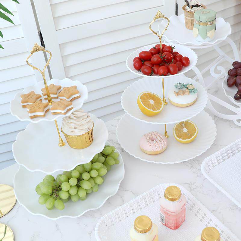 速发欧式蛋糕盘水多层果盘客厅茶几盘塑料子果架家用托盘三层点心