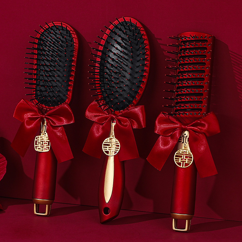 速发梳子结婚红色摩垫梳方娘家陪嫁喜镜按气梳喜梳婚用庆品大全