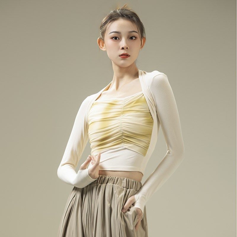 速发古典舞服族针织长袖水墨网纱套指练功服中国舞民装舞蹈服