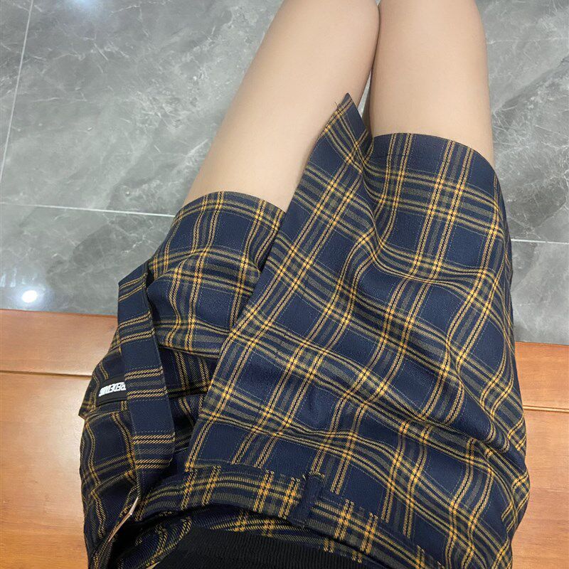 速发假A件不规裙格子半身则夏季大码胖妹妹学生两字阔腿裤裙子