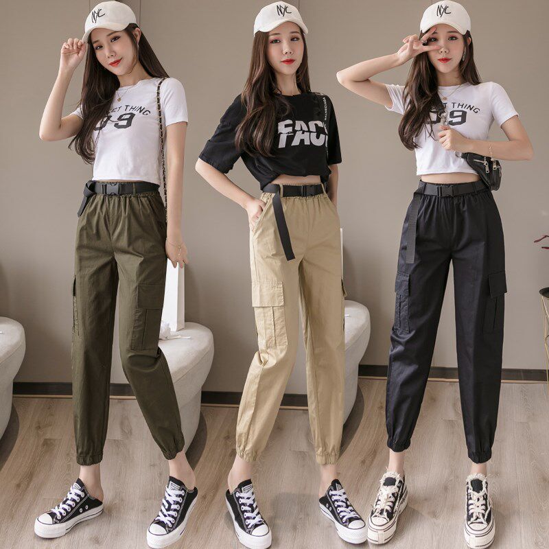 速发14哈瘦小矮个子八分工装裤显高5伦束裤脚宽松休闲裤155高腰